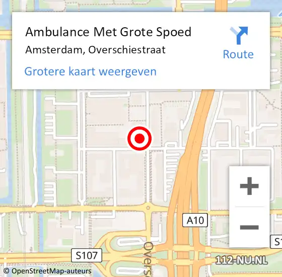 Locatie op kaart van de 112 melding: Ambulance Met Grote Spoed Naar Amsterdam, Overschiestraat op 4 april 2024 14:06