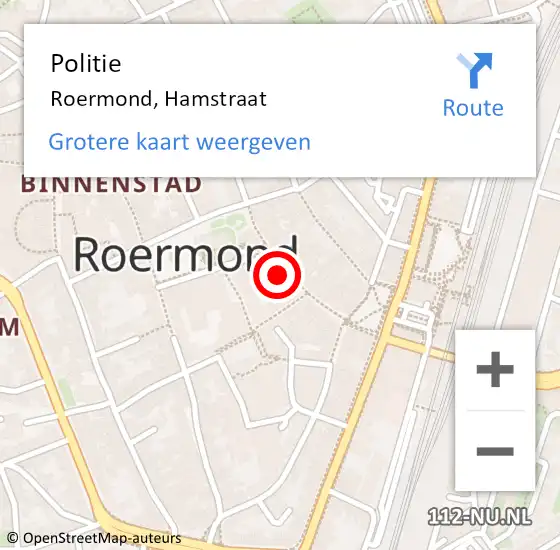 Locatie op kaart van de 112 melding: Politie Roermond, Hamstraat op 4 april 2024 14:28