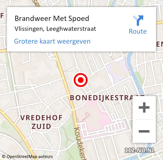 Locatie op kaart van de 112 melding: Brandweer Met Spoed Naar Vlissingen, Leeghwaterstraat op 4 april 2024 14:33