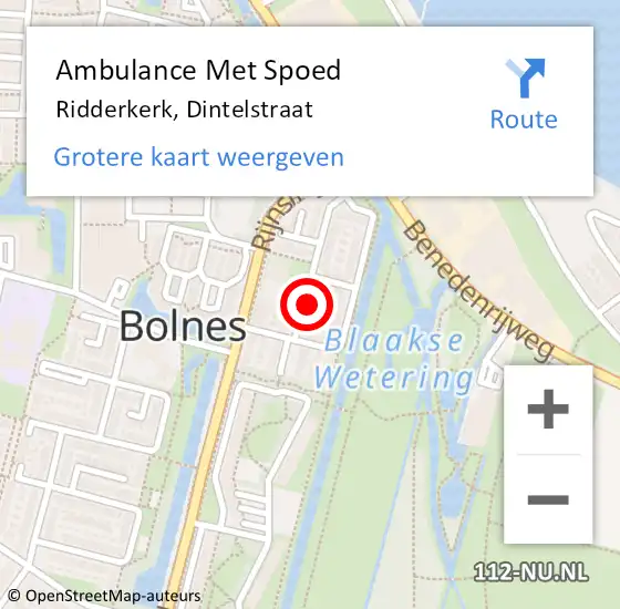 Locatie op kaart van de 112 melding: Ambulance Met Spoed Naar Ridderkerk, Dintelstraat op 4 april 2024 15:07