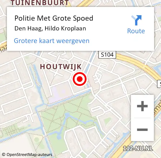 Locatie op kaart van de 112 melding: Politie Met Grote Spoed Naar Den Haag, Hildo Kroplaan op 4 april 2024 15:13