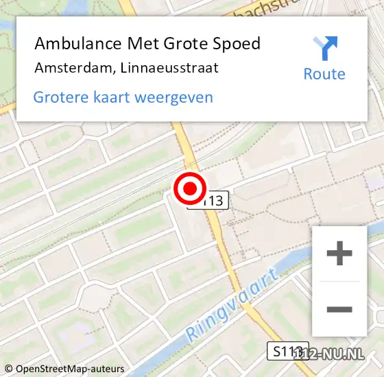 Locatie op kaart van de 112 melding: Ambulance Met Grote Spoed Naar Amsterdam, Linnaeusstraat op 4 april 2024 15:14