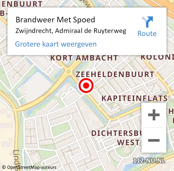 Locatie op kaart van de 112 melding: Brandweer Met Spoed Naar Zwijndrecht, Admiraal de Ruyterweg op 4 april 2024 15:25
