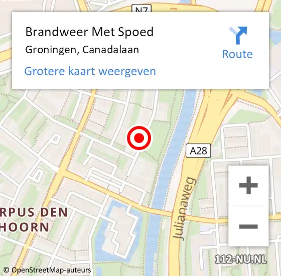 Locatie op kaart van de 112 melding: Brandweer Met Spoed Naar Groningen, Canadalaan op 4 april 2024 15:40