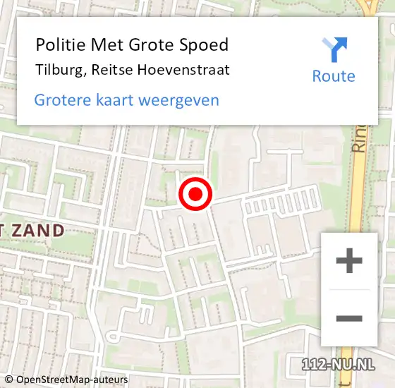 Locatie op kaart van de 112 melding: Politie Met Grote Spoed Naar Tilburg, Reitse Hoevenstraat op 4 april 2024 15:58