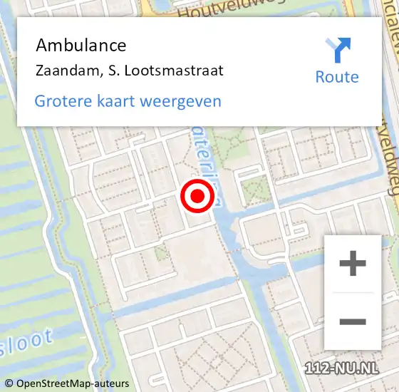 Locatie op kaart van de 112 melding: Ambulance Zaandam, S. Lootsmastraat op 4 april 2024 16:04