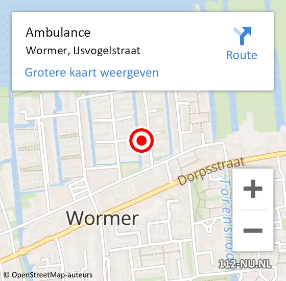 Locatie op kaart van de 112 melding: Ambulance Wormer, IJsvogelstraat op 4 april 2024 16:30