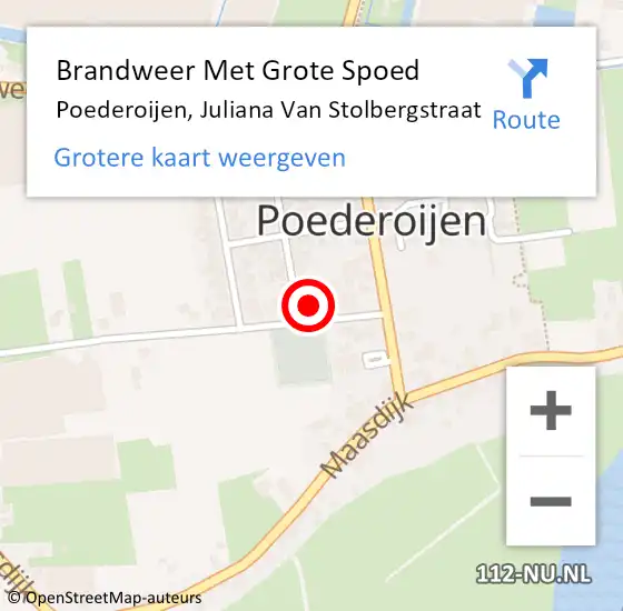 Locatie op kaart van de 112 melding: Brandweer Met Grote Spoed Naar Poederoijen, Juliana Van Stolbergstraat op 1 oktober 2014 11:50