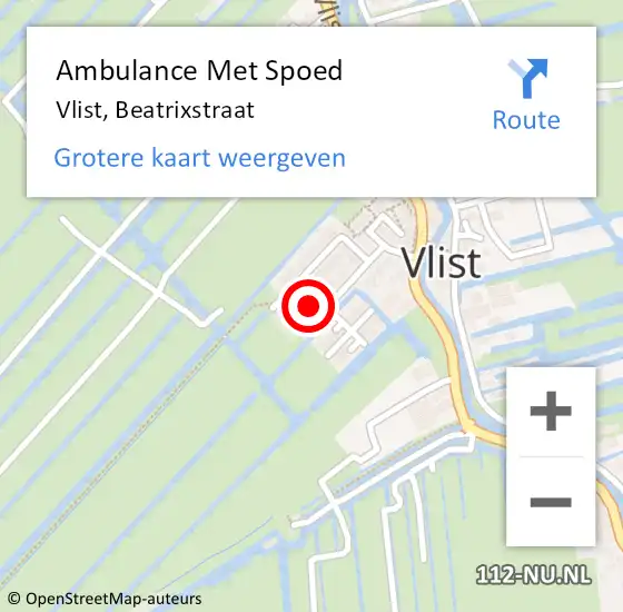 Locatie op kaart van de 112 melding: Ambulance Met Spoed Naar Vlist, Beatrixstraat op 4 april 2024 17:03