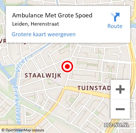 Locatie op kaart van de 112 melding: Ambulance Met Grote Spoed Naar Leiden, Herenstraat op 4 april 2024 17:08