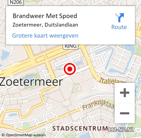 Locatie op kaart van de 112 melding: Brandweer Met Spoed Naar Zoetermeer, Duitslandlaan op 4 april 2024 17:09