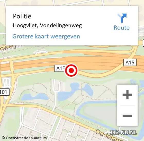 Locatie op kaart van de 112 melding: Politie Hoogvliet, Vondelingenweg op 4 april 2024 17:24