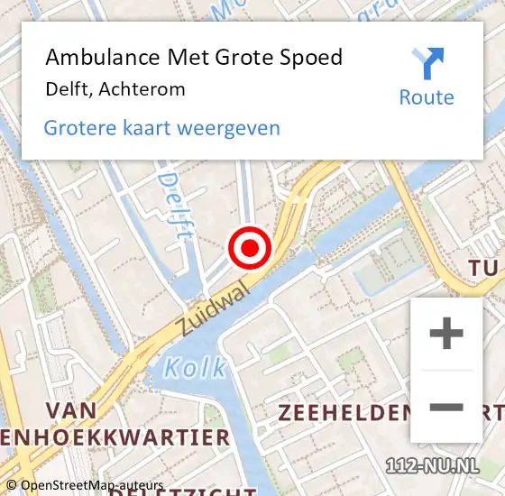 Locatie op kaart van de 112 melding: Ambulance Met Grote Spoed Naar Delft, Achterom op 4 april 2024 17:26