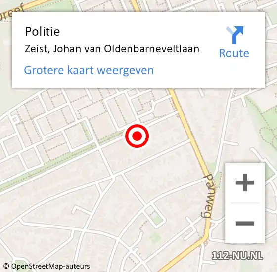 Locatie op kaart van de 112 melding: Politie Zeist, Johan van Oldenbarneveltlaan op 4 april 2024 17:43