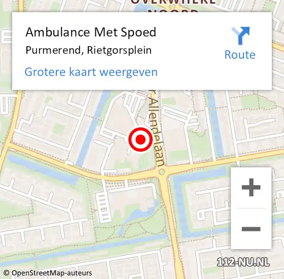 Locatie op kaart van de 112 melding: Ambulance Met Spoed Naar Purmerend, Rietgorsplein op 4 april 2024 17:53