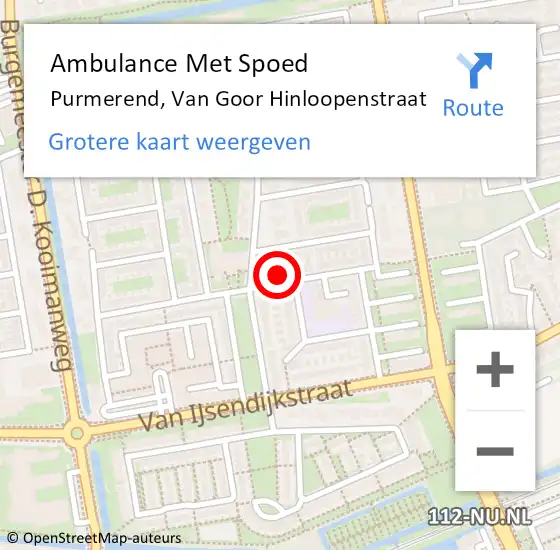 Locatie op kaart van de 112 melding: Ambulance Met Spoed Naar Purmerend, Van Goor Hinloopenstraat op 4 april 2024 18:10