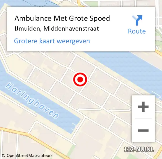 Locatie op kaart van de 112 melding: Ambulance Met Grote Spoed Naar IJmuiden, Middenhavenstraat op 4 april 2024 18:18