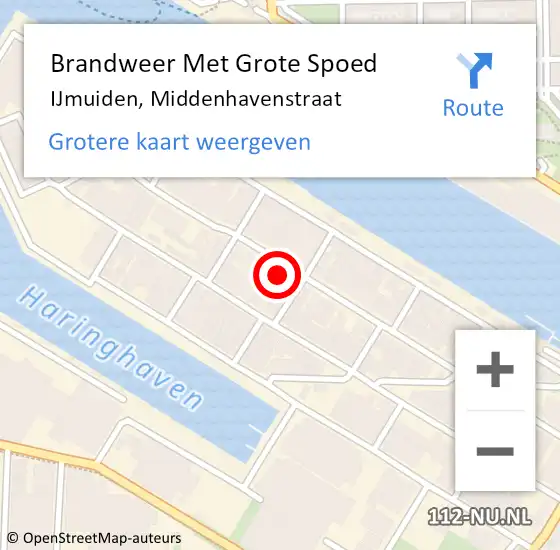 Locatie op kaart van de 112 melding: Brandweer Met Grote Spoed Naar IJmuiden, Middenhavenstraat op 4 april 2024 18:23