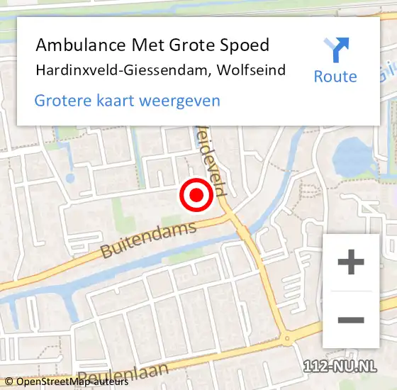 Locatie op kaart van de 112 melding: Ambulance Met Grote Spoed Naar Hardinxveld-Giessendam, Wolfseind op 4 april 2024 18:41