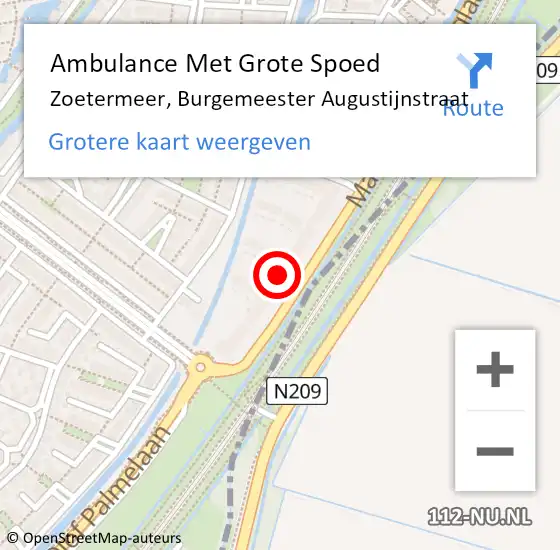 Locatie op kaart van de 112 melding: Ambulance Met Grote Spoed Naar Zoetermeer, Burgemeester Augustijnstraat op 4 april 2024 19:04