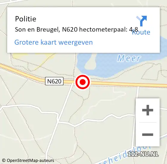 Locatie op kaart van de 112 melding: Politie Son en Breugel, N620 hectometerpaal: 4,8 op 4 april 2024 19:13