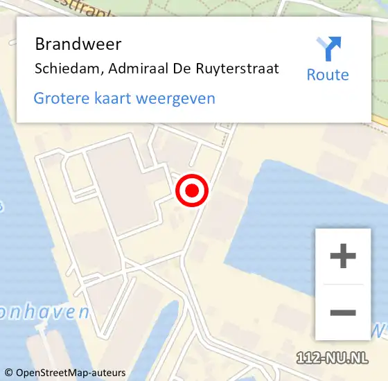 Locatie op kaart van de 112 melding: Brandweer Schiedam, Admiraal De Ruyterstraat op 4 april 2024 19:28