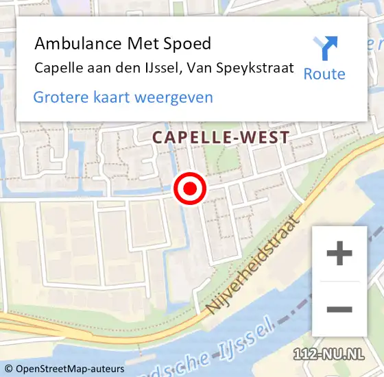 Locatie op kaart van de 112 melding: Ambulance Met Spoed Naar Capelle aan den IJssel, Van Speykstraat op 4 april 2024 19:45