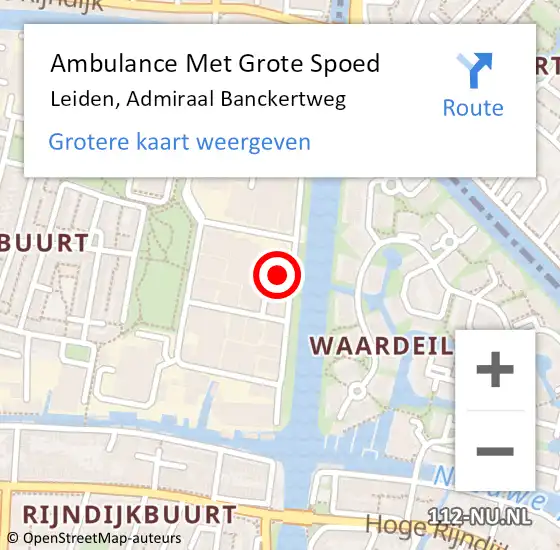 Locatie op kaart van de 112 melding: Ambulance Met Grote Spoed Naar Leiden, Admiraal Banckertweg op 4 april 2024 20:11