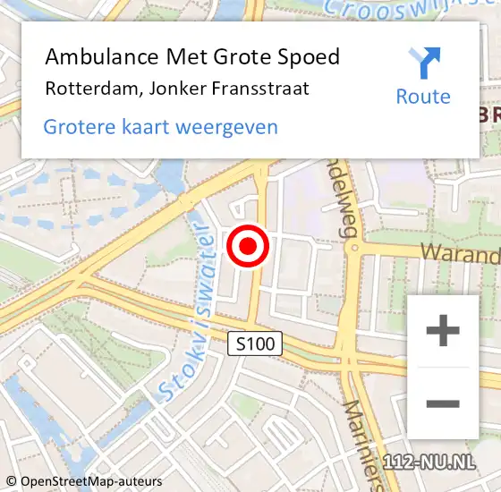 Locatie op kaart van de 112 melding: Ambulance Met Grote Spoed Naar Rotterdam, Jonker Fransstraat op 4 april 2024 20:14