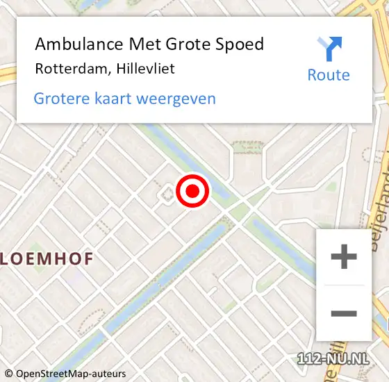 Locatie op kaart van de 112 melding: Ambulance Met Grote Spoed Naar Rotterdam, Hillevliet op 4 april 2024 20:24