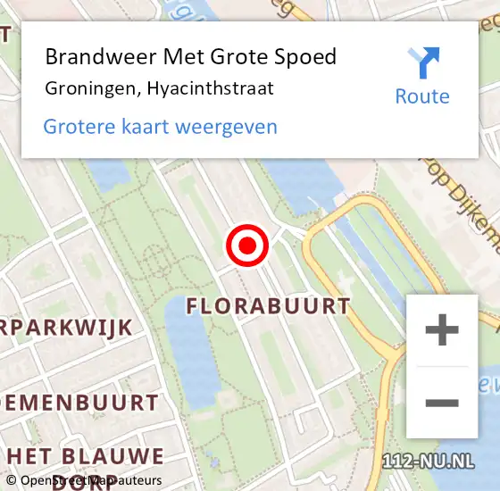 Locatie op kaart van de 112 melding: Brandweer Met Grote Spoed Naar Groningen, Hyacinthstraat op 4 april 2024 20:51