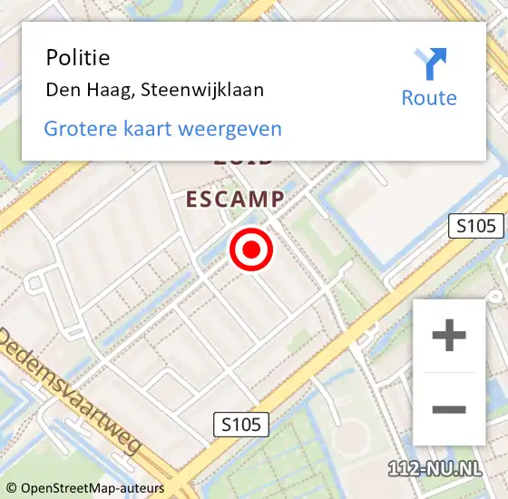 Locatie op kaart van de 112 melding: Politie Den Haag, Steenwijklaan op 4 april 2024 20:57