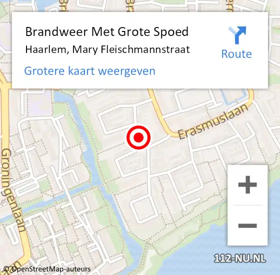 Locatie op kaart van de 112 melding: Brandweer Met Grote Spoed Naar Haarlem, Mary Fleischmannstraat op 1 oktober 2014 12:15