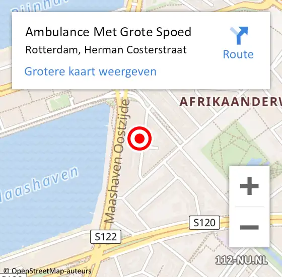 Locatie op kaart van de 112 melding: Ambulance Met Grote Spoed Naar Rotterdam, Herman Costerstraat op 4 april 2024 21:45