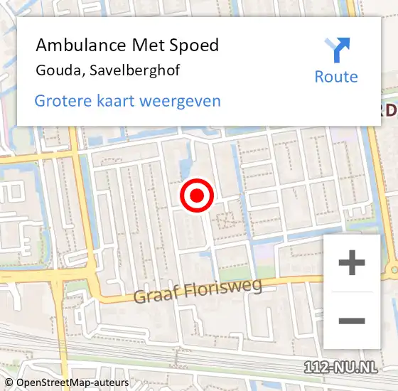 Locatie op kaart van de 112 melding: Ambulance Met Spoed Naar Gouda, Savelberghof op 4 april 2024 22:38