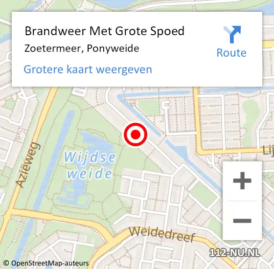 Locatie op kaart van de 112 melding: Brandweer Met Grote Spoed Naar Zoetermeer, Ponyweide op 4 april 2024 23:02