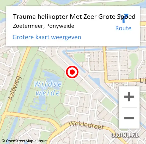 Locatie op kaart van de 112 melding: Trauma helikopter Met Zeer Grote Spoed Naar Zoetermeer, Ponyweide op 4 april 2024 23:04