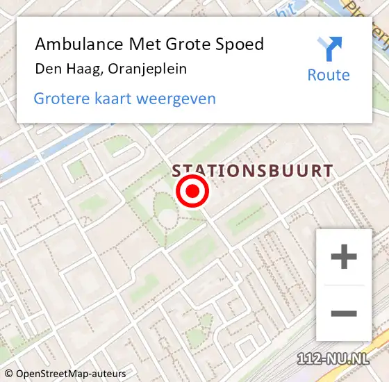 Locatie op kaart van de 112 melding: Ambulance Met Grote Spoed Naar Den Haag, Oranjeplein op 4 april 2024 23:07