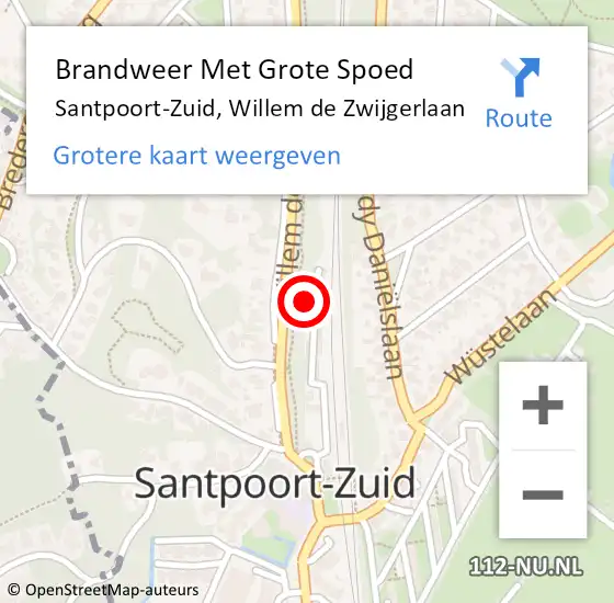 Locatie op kaart van de 112 melding: Brandweer Met Grote Spoed Naar Santpoort-Zuid, Willem de Zwijgerlaan op 4 april 2024 23:09