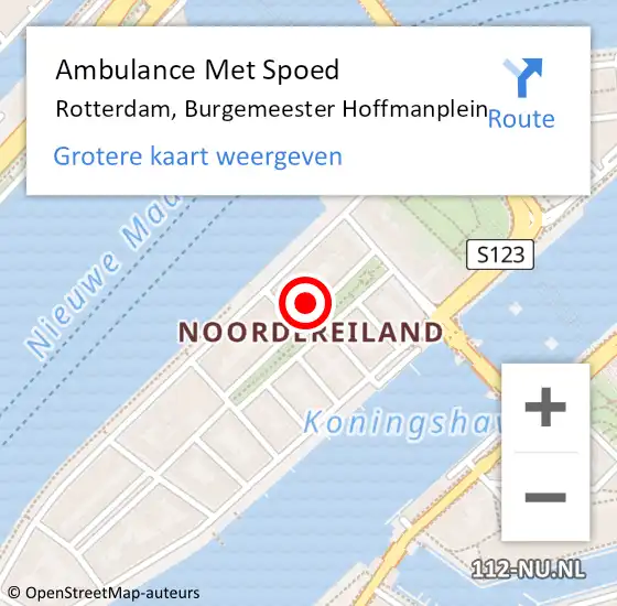 Locatie op kaart van de 112 melding: Ambulance Met Spoed Naar Rotterdam, Burgemeester Hoffmanplein op 4 april 2024 23:14