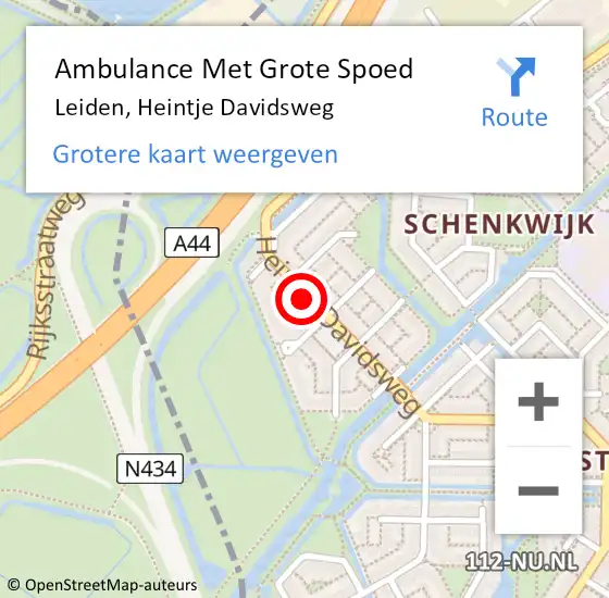 Locatie op kaart van de 112 melding: Ambulance Met Grote Spoed Naar Leiden, Heintje Davidsweg op 4 april 2024 23:36