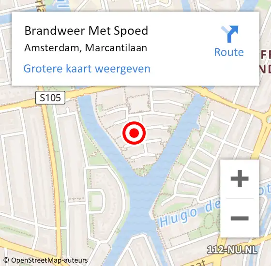 Locatie op kaart van de 112 melding: Brandweer Met Spoed Naar Amsterdam, Marcantilaan op 4 april 2024 23:50
