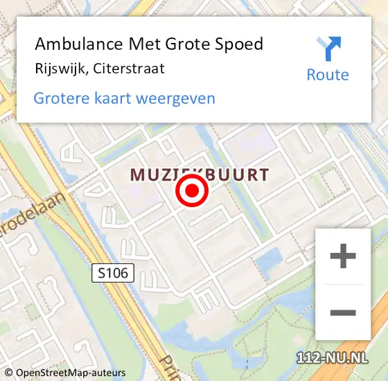 Locatie op kaart van de 112 melding: Ambulance Met Grote Spoed Naar Rijswijk, Citerstraat op 5 april 2024 00:07