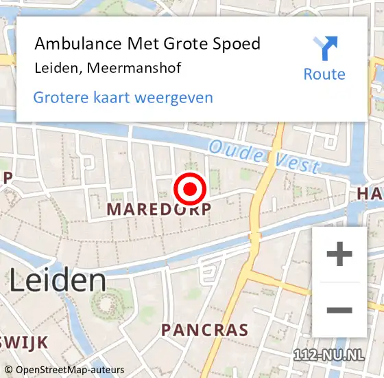 Locatie op kaart van de 112 melding: Ambulance Met Grote Spoed Naar Leiden, Meermanshof op 5 april 2024 00:20