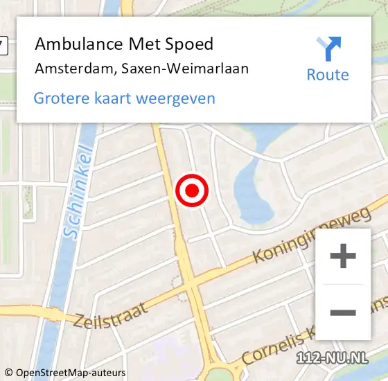 Locatie op kaart van de 112 melding: Ambulance Met Spoed Naar Amsterdam, Saxen-Weimarlaan op 5 april 2024 00:23