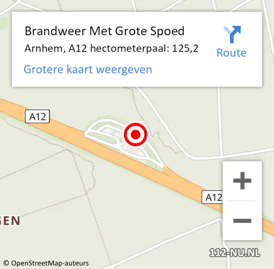 Locatie op kaart van de 112 melding: Brandweer Met Grote Spoed Naar Arnhem, A12 hectometerpaal: 125,2 op 5 april 2024 00:38