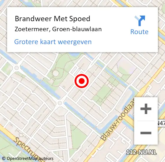 Locatie op kaart van de 112 melding: Brandweer Met Spoed Naar Zoetermeer, Groen-blauwlaan op 5 april 2024 01:45