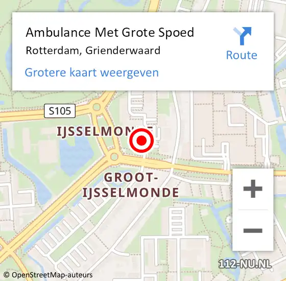 Locatie op kaart van de 112 melding: Ambulance Met Grote Spoed Naar Rotterdam, Grienderwaard op 5 april 2024 01:49