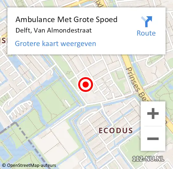 Locatie op kaart van de 112 melding: Ambulance Met Grote Spoed Naar Delft, Van Almondestraat op 5 april 2024 02:08