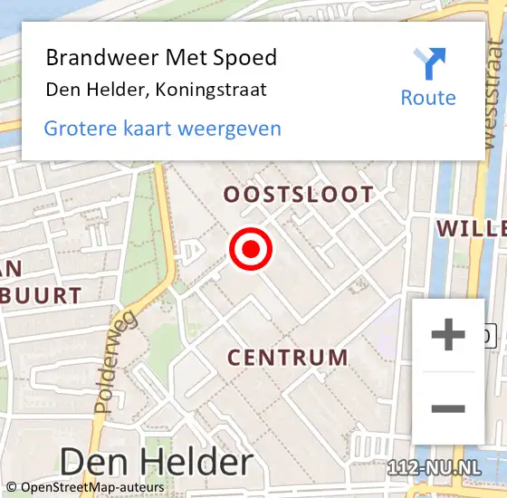 Locatie op kaart van de 112 melding: Brandweer Met Spoed Naar Den Helder, Koningstraat op 5 april 2024 02:53